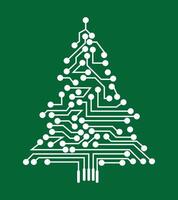Electronic Circuit Tree. a circuit board christmas tree on green background. design in trendy style. illustration vector