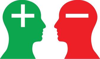 Plus and minus symbols in head icon set. two heads with a cross and a plus sign on them. isolated on white background. illustration vector