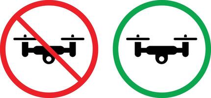 No drone zone and drones allowed icon set. No drone icon. flying sign and no flying sign with a drone. No quadcopter fly symbol vector