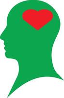 Head heart icon. Love in mind icon. sign for mobile concept and web. green silhouette of a head with a red heart in it. design in modern style vector
