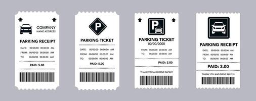 Black and White Parking Tickets. Simple Tear Off Machine Receipts with Text vector