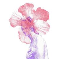 Risograph Print with Photocopy Effect Featuring Venus Statue and Flowers vector