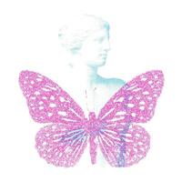 Risograph Print with Photocopy Effect Featuring a Butterfly and Venus Statue vector