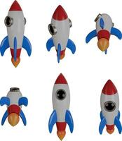 3d rocket illustration in different views. isolated rocket vector