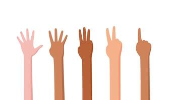 Flat cartoon hand count gesture set. Bare arms display counted numbers with expressive fingers and palms. Ideal for math education and illustration concepts in diverse settings. vector