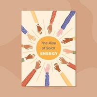 Flat style banner showing diverse hands forming a circle around a heart symbol. Volunteer message highlights teamwork, solidarity, and community support. A hopeful concept for aid and charity vector