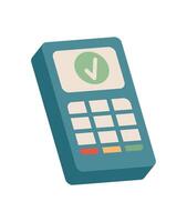 Payment termianl for transactions. Cash and money management tool. Digital credit device, flat design, suitable for finance concepts, business applications, and payment technology illustrations. vector