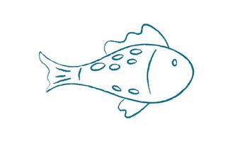 Aquatic fish icon. Creative fish creature in a playful doodle style. Summer theme, cartoon visual style, ideal for childrens projects and educational materials. Chalk and crayon style vector