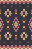 Vibrant geometric pattern with diamond shapes and abstract motifs in pink, orange, and white on dark background for Seamless pattern vector