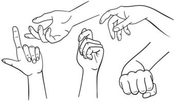Hand Gestures and Palms Line Illustration Set vector