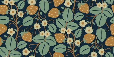 Strawberry Botanical Medieval Seamless Pattern in Victorian Style vector