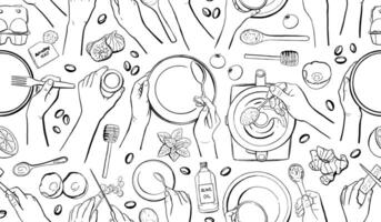 Cooking Hands Line Seamless Pattern. Background vector