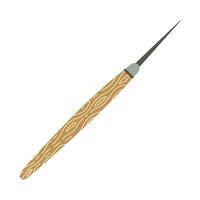 Awl icon. Tool with wooden texture, sharp metal needle for shaping clay, leather and fabric processing. Equipment for sculpture, carpentry, sewing, leatherwork. Hobby device. Flat clipart vector