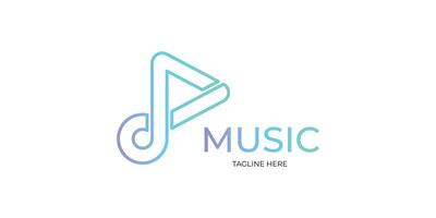 Music logo with not icon and play button in outline style vector
