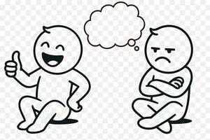 Opposite Mood Doodle Illustration Happy vs Grumpy Characters with Thought Bubble vector