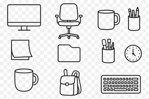 Minimalist Workspace Icons Line Art Office Essentials Set vector