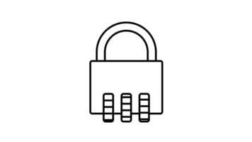 Animated Combination Lock Line Icon with Number Sequence Opening Padlock for Privacy Protection. Outline element video