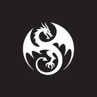 A white dragon with wings outstretched in a circular design against a black background image view vector
