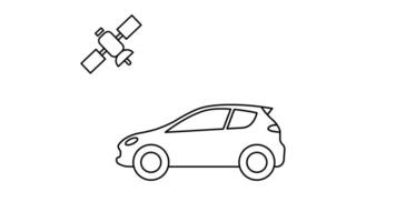 Car GPS Line Animation with Navigation Icon, Moving Signal Waves, Floating Satellite, and Shaking Vehicle video
