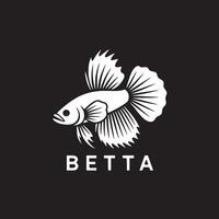 A white graphic illustration of a betta fish on a black background with the word betta below it vector
