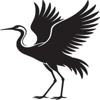 Silhouette of a crane standing with its wings partially spread against a light background art vector