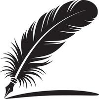 A black and white drawing of a feather quill writing on a plain white background illustration art vector