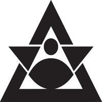 Black geometric shapes forming a triangle with a circle and oval on a white background simple design vector