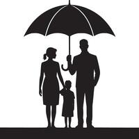 Silhouette of a family under an umbrella in black and white protection and security concept image vector