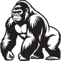Illustration of a powerful gorilla standing on a white background in black and white style art vector