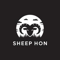 White sheep head logo with horns and grass on a black background with sheep hon text below vector