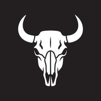 White bull skull with horns isolated on a black background in a minimalist style design graphic vector