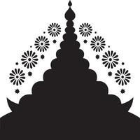 Black silhouette of layered structure with flower and star accents on a white background design art vector