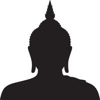 Silhouette of buddha statue with white background showing head and shoulders of the sculpture vector