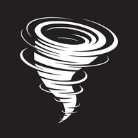 White tornado illustration on a black background showing swirling motion and abstract design elements vector