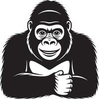 A black and white illustration of a gorilla with its arms crossed and a slight smile on its face vector