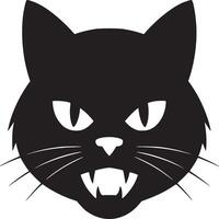 Illustration of a black cat face with sharp teeth and white eyes on a white background design element vector