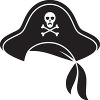 A black and white image of a pirate hat with a skull and crossbones on a white background vector