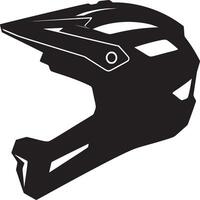 A stark black and white silhouette of a full face protective helmet on a plain white background vector