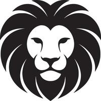 A stylized black and white lion head with a prominent mane and a simple facial expression design style vector
