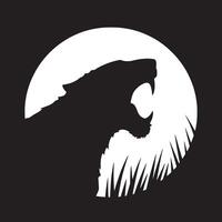 Silhouette of roaring tiger with sharp teeth against a full moon and grass in black and white style vector