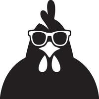 A black and white graphic of a chicken wearing sunglasses with a white background illustration vector