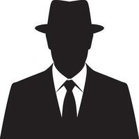 Silhouette of a man wearing a suit and hat against a white background in a graphic style vector
