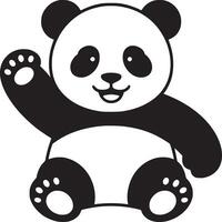 A cartoon panda bear sitting and waving with a simple black and white design on a white background vector
