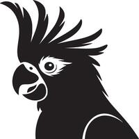 A black and white graphic illustration of a cockatoo with its crest raised on a white background vector