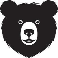 A simple black and white graphic illustration of a bear head with a white nose and mouth area vector