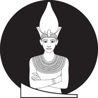 Illustration of an egyptian pharaoh with crossed arms in black and white against a black circle vector