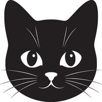 A simple black and white illustration of a cat face with whiskers and pointy ears on white background vector