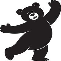 A black bear illustration with a happy expression and waving on a white background cartoon style vector