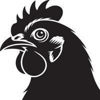 Close up black and white illustration of a chicken head with detailed features and white background vector