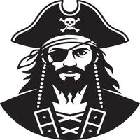 A black and white drawing of a pirate with a hat and an eyepatch in a simple style vector